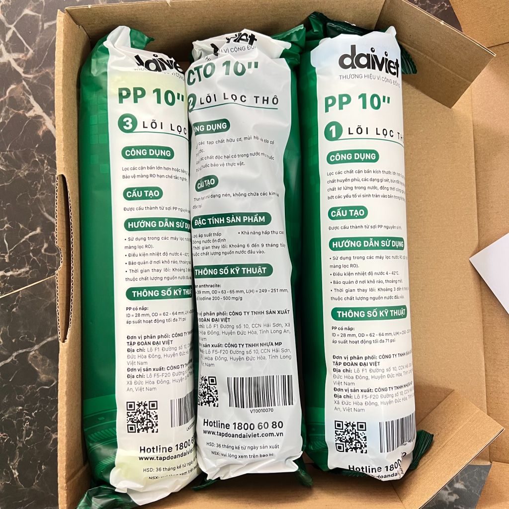 Bộ 3 lõi lọc thô Daikiosan PP-CTO-PP sử dụng cho tất cả máy lọc nước Hàng chính hãng