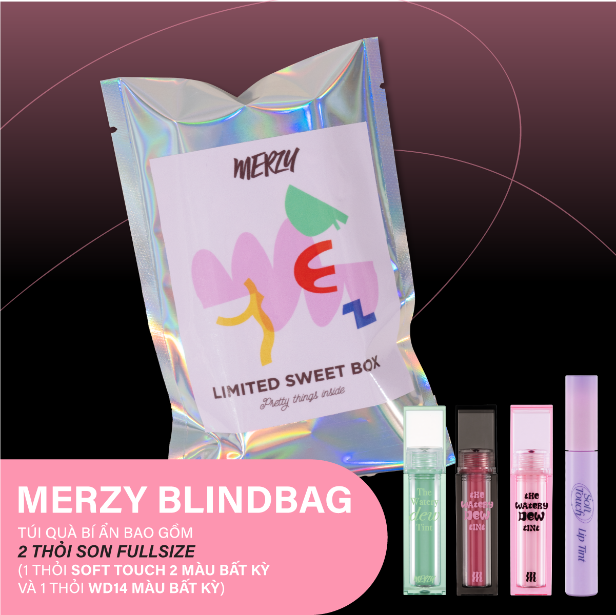 (Blind Bag)(WD14 Edition) Son Tint Bóng Merzy The Watery Dew Tint Black Pink Edition - Túi Quà Bí Ẩn 7g