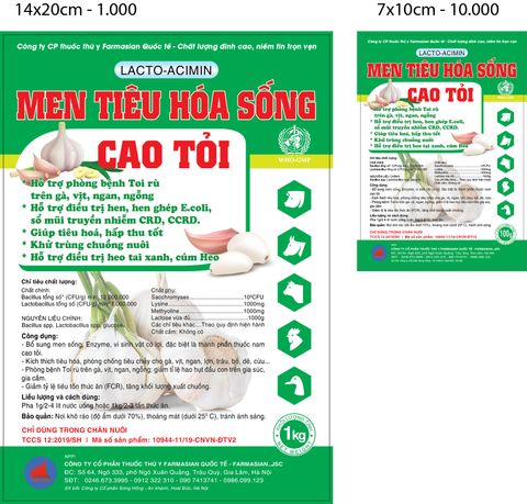  MEN TIÊU HÓA SỐNG CAO TỎI (kg) 