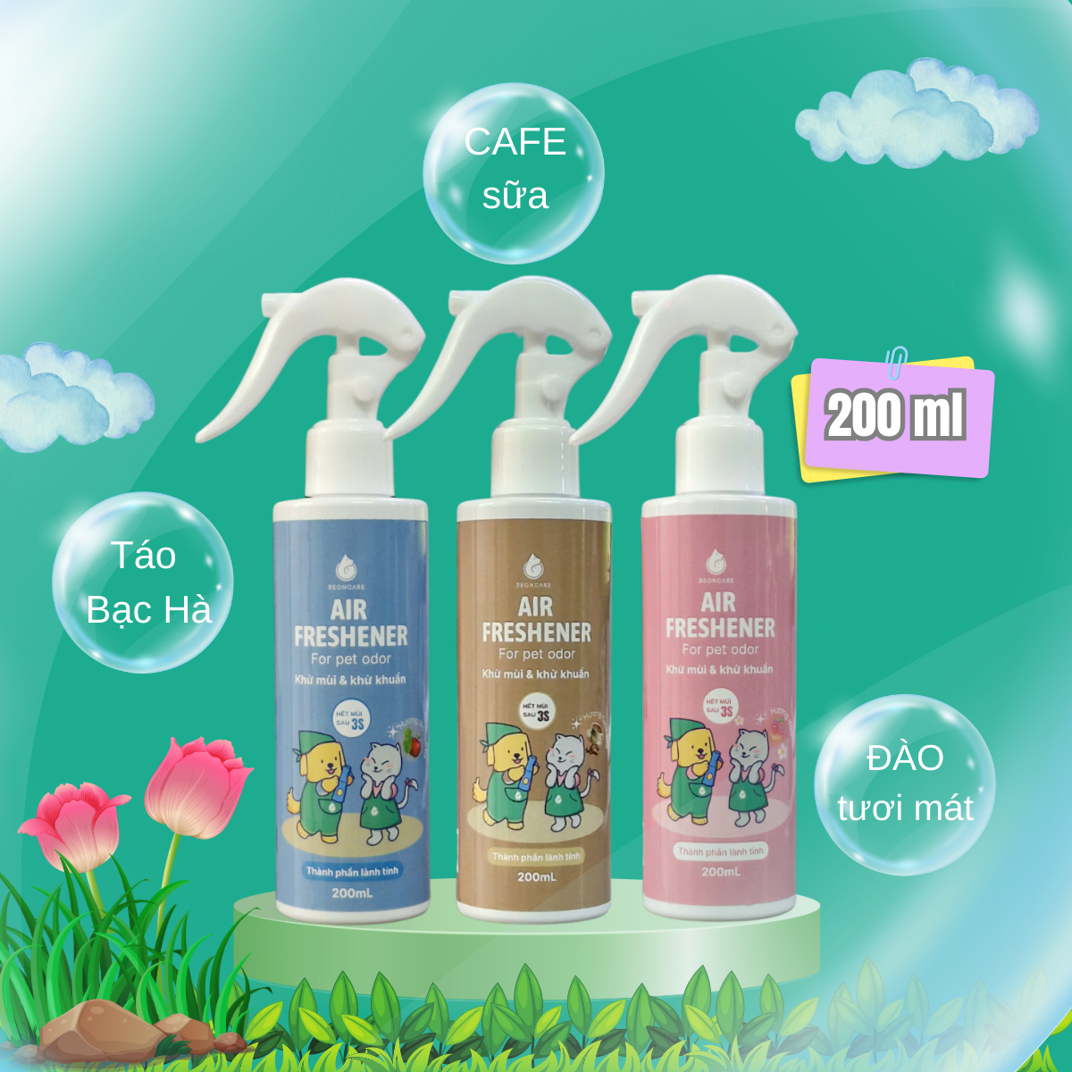 Combo 3 chai xịt khử mùi vệ sinh chó mèo 200ml