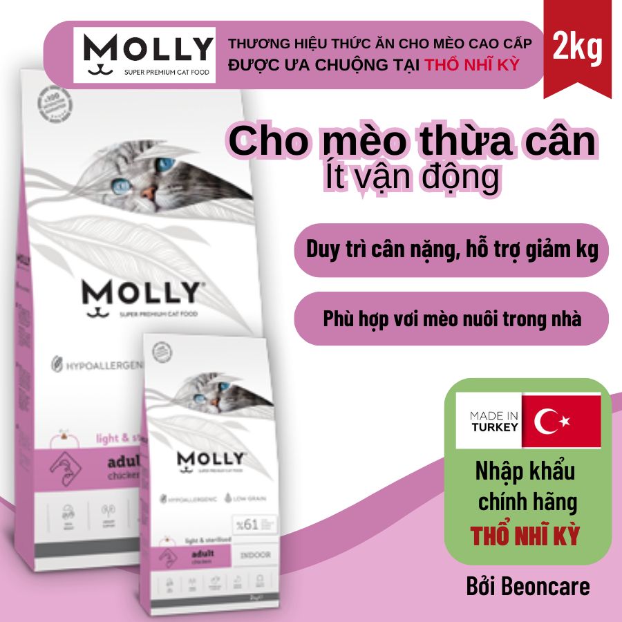 Thức ăn hạt cho mèo Molly cho mèo lớn Kiểm soát cân nặng Túi 2KG