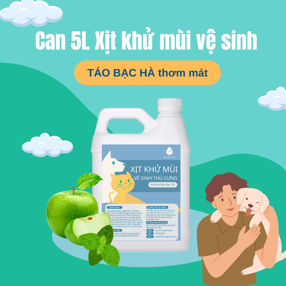 Xịt khử mùi vệ sinh Can 5L (Hương Táo Bạc Hà)