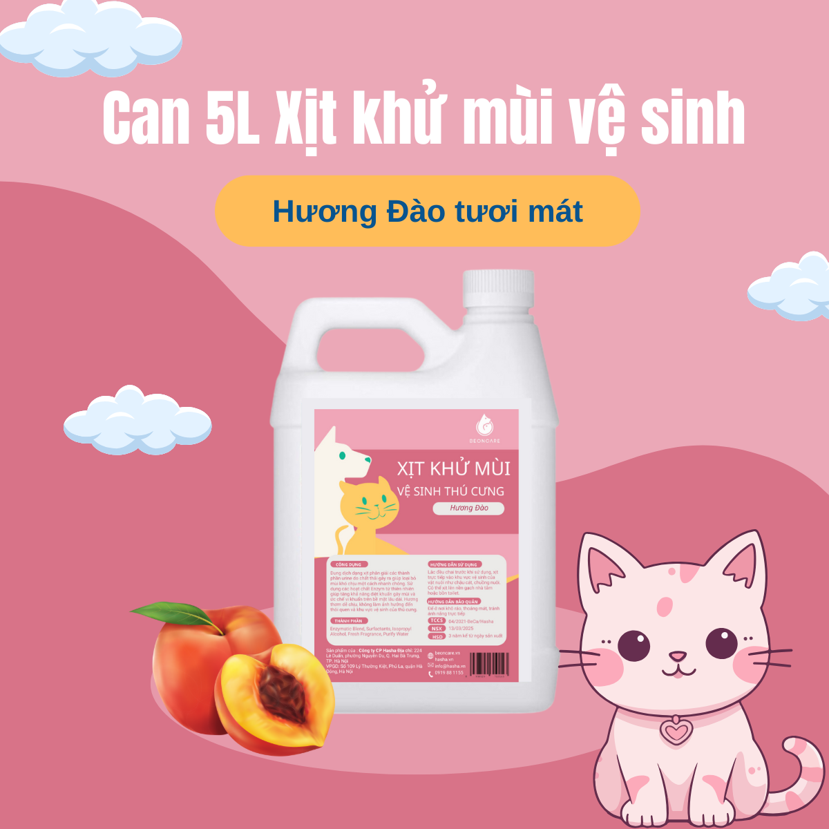 Xịt khử mùi vệ sinh CAN 5L hương ĐÀO (mới)