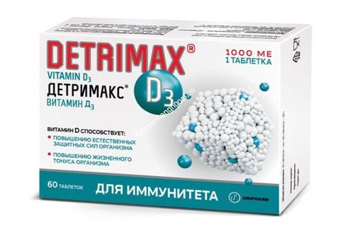 Detrimax Vitamin D3 1000IU Hộp 60 Viên Chính Hãng Của Nga