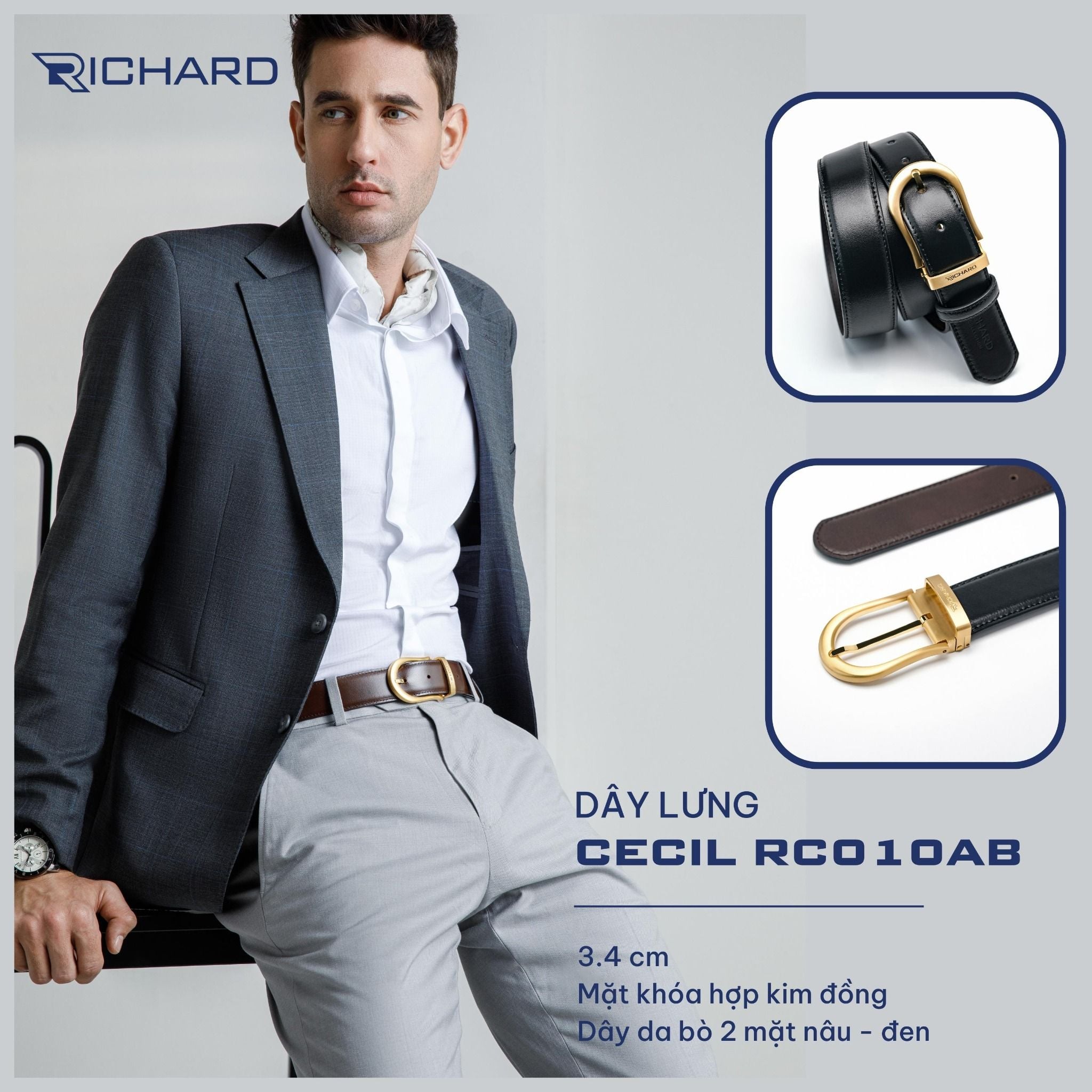 Dây lưng nam da bò cao cấp Richard RC010