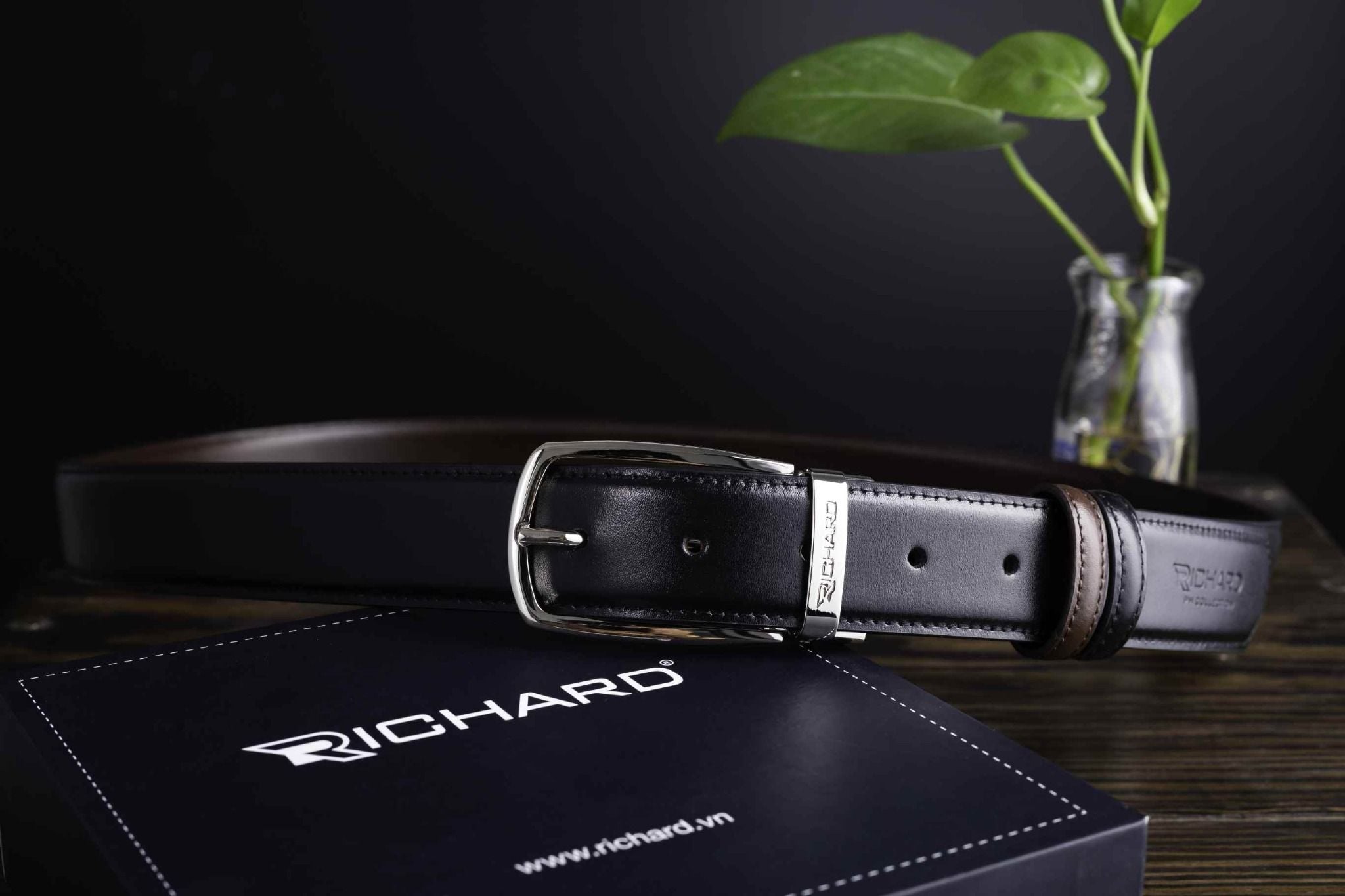 Thắt lưng nam da bò 3.4 cm khóa kim Richard RC014BB