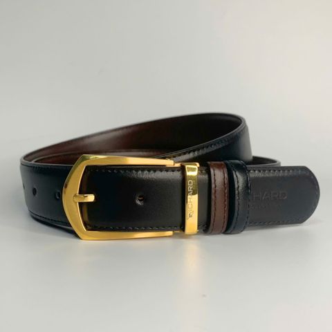 Dây thắt lưng nam da bò hai mặt nâu/đen 3.4cm khoá kim Richard RC038AB
