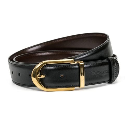 Dây thắt lưng nam da bò hai mặt nâu/đen 3.4cm khoá kim Richard RC060AB