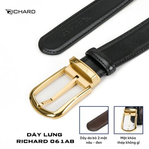 Dây lưng nam da bò cao cấp Richard RC061 ( Mặt khoá thép không gỉ sang trọng)
