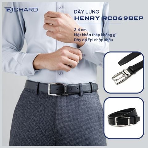Dây lưng nam da bò cao cấp Richard RC069 ( Mặt khoá thép không gỉ sang trọng)