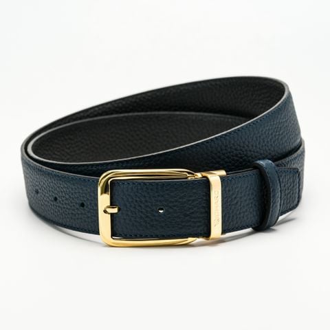 Dây thắt lưng nam da bò 2 mặt xanh/đen 3.4cm khoá kim Richard  RC074AX