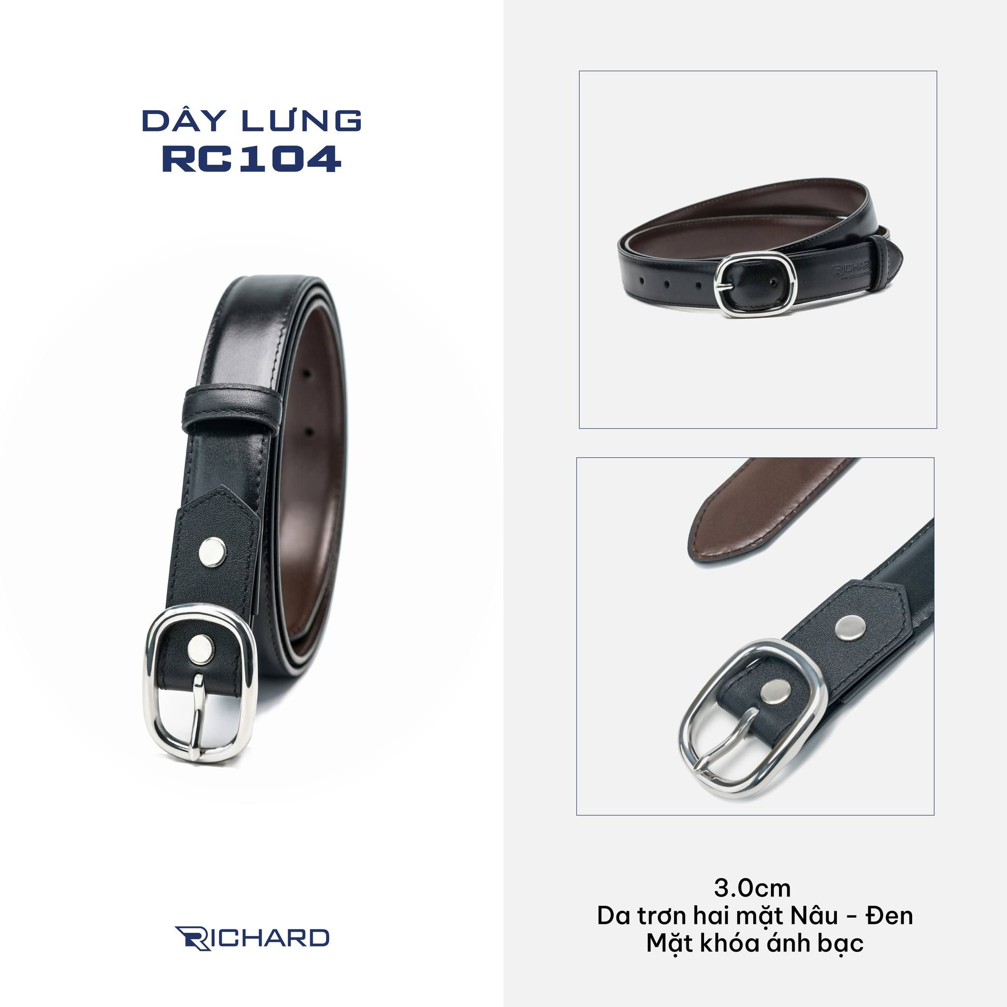 Dây lưng nam da bò cao cấp Richard RC104 - 3.0 cm