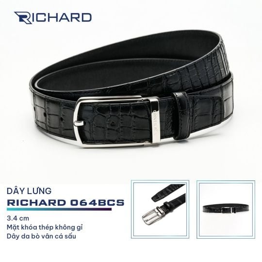 Dây lưng nam da bò cao cấp Richard RC064 ( Mặt khoá thép không gỉ sang trọng)