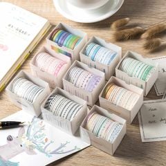 Hộp 10 cuộn băng keo trang trí washi tape 5mm nhiều họa tiết