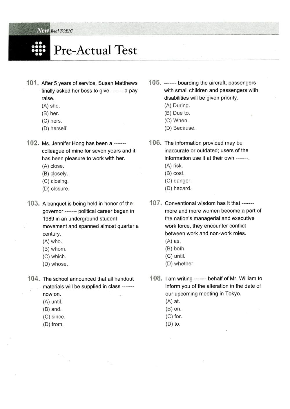 New Longman Real Toeic - Actual Tests For Reading Comprehension