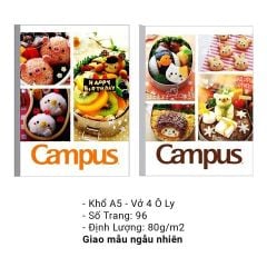 Vở Campus Bento A5 4 Ô Ly 96 Trang ĐL 80g/m2 (Mẫu Ngẫu Nhiên)