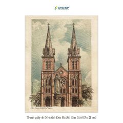 Tranh giấy dó Nhà thờ Đức Bà Sài Gòn (khổ nhỏ 15 x 21cm)