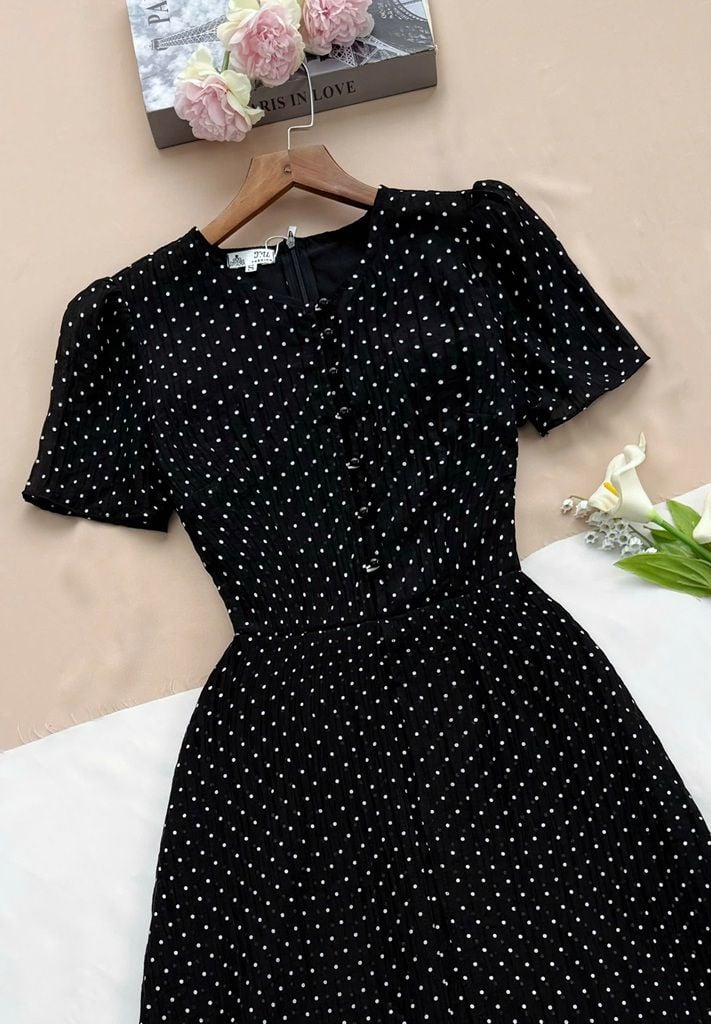 Đầm Tơ Nhăn Chấm Bi Thiết Kế TuTu Store Phù Hợp Đi Làm Dành Cho Nữ - Mã D1134