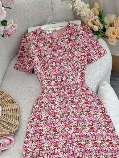 Đầm Lụa Nhật Hoa Nhí Thiết Kế TuTu Store Phù Hợp Đi Chơi Dành Cho Nữ - Mã D1106
