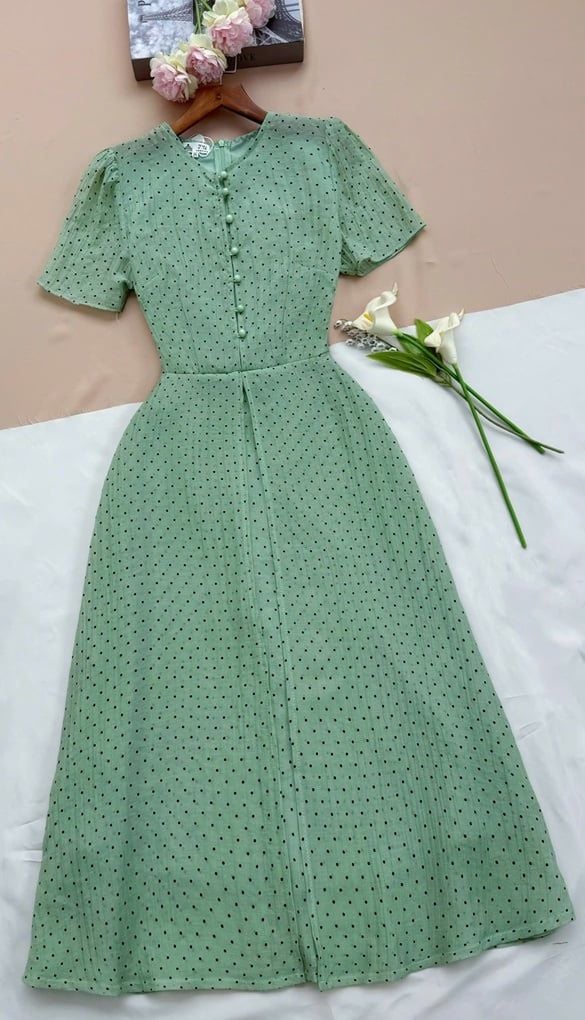 Đầm Tơ Nhăn Chấm Bi Thiết Kế TuTu Store Phù Hợp Đi Làm Dành Cho Nữ - Mã D1134