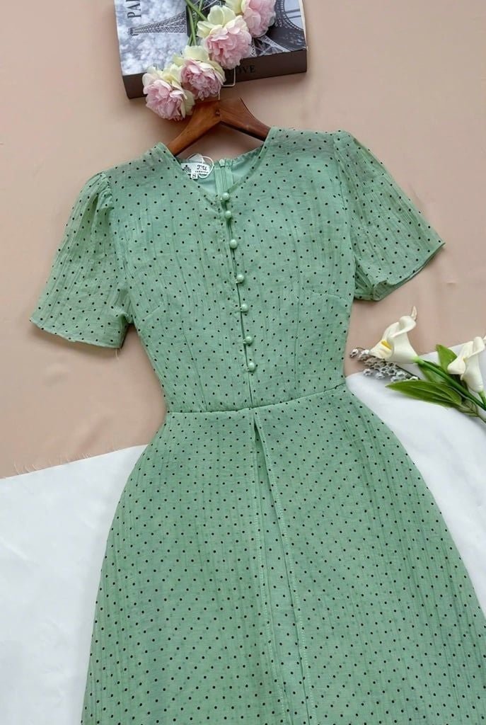  Đầm Tơ Nhăn Chấm Bi Thiết Kế TuTu Store Phù Hợp Đi Làm Dành Cho Nữ - Mã D1134 