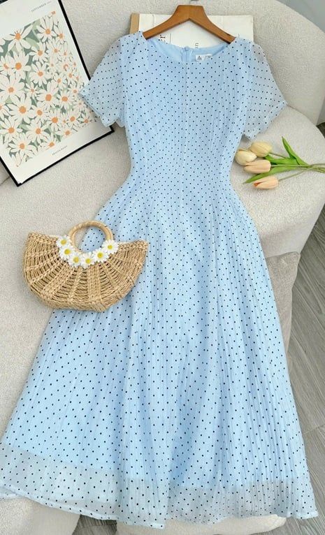 Đầm Tơ Nhăn Chấm Bi Thiết Kế TuTu Store Phù Hợp Đi Chơi Dành Cho Nữ - Mã D1165 