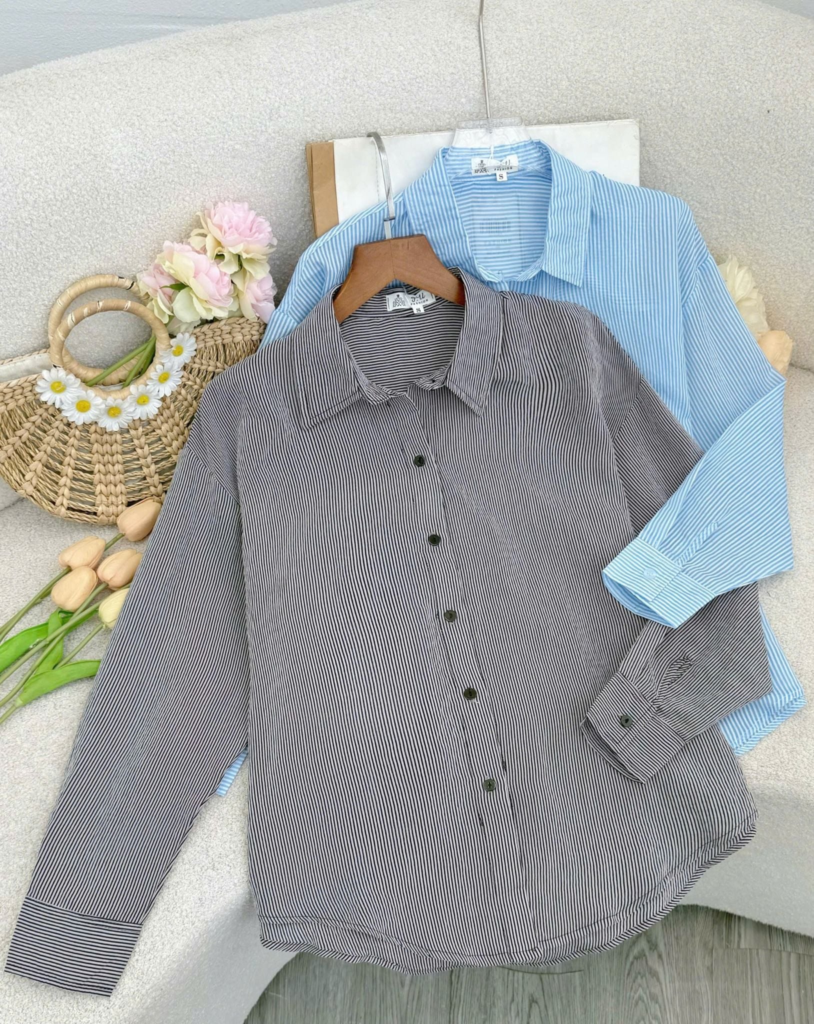 Áo Tơ Linen Sọc Thiết Kế TuTu Store Phù Hợp Đi Làm Dành Cho Nữ - Mã A542