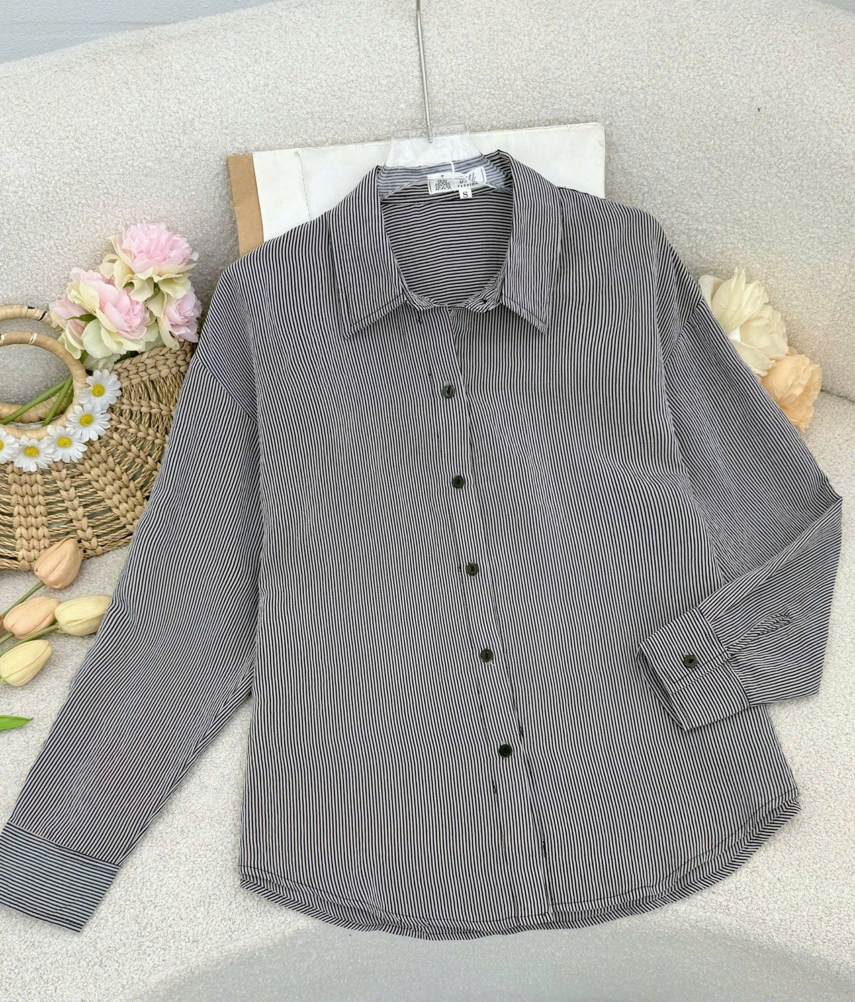 Áo Tơ Linen Sọc Thiết Kế TuTu Store Phù Hợp Đi Làm Dành Cho Nữ - Mã A542