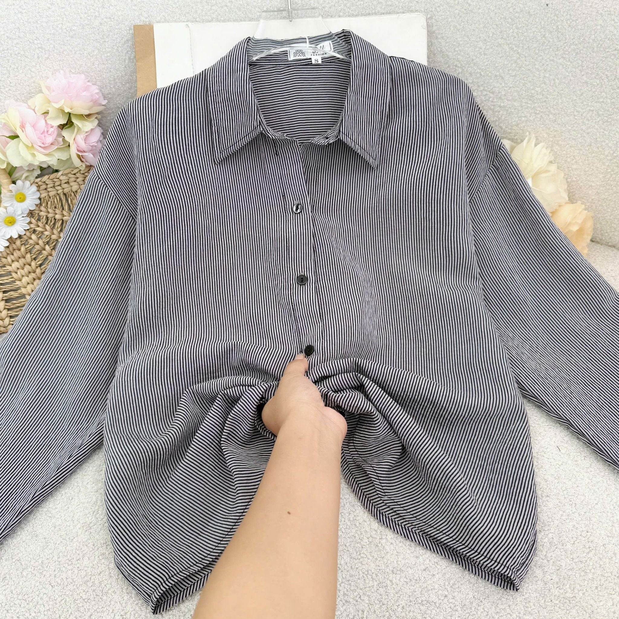 Áo Tơ Linen Sọc Thiết Kế TuTu Store Phù Hợp Đi Làm Dành Cho Nữ - Mã A542