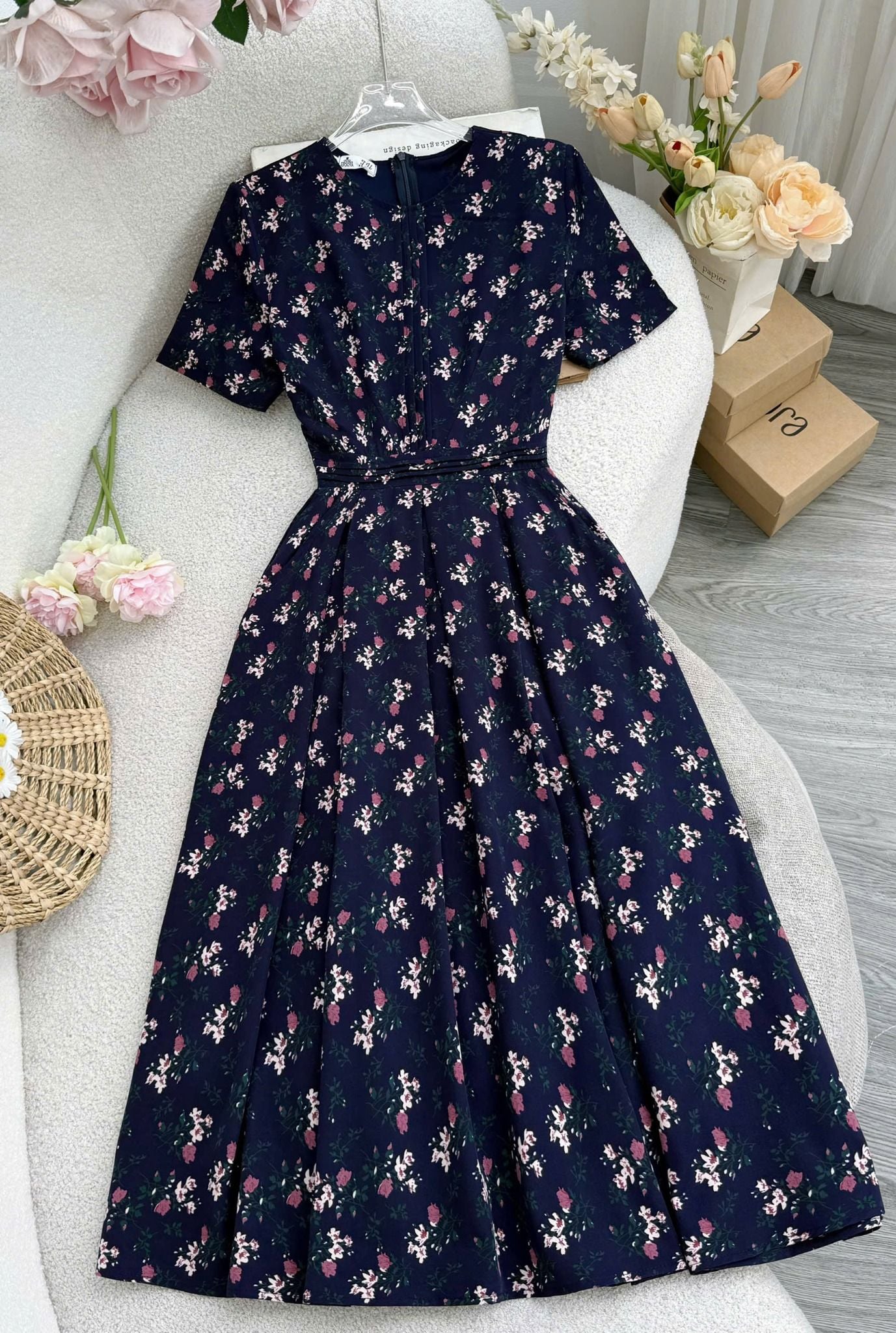 Váy Lụa Nhật Hoa Nhí Phù Hợp Đi Chơi Thiết Kế TuTu Store Dành Cho Nữ - Mã D1086
