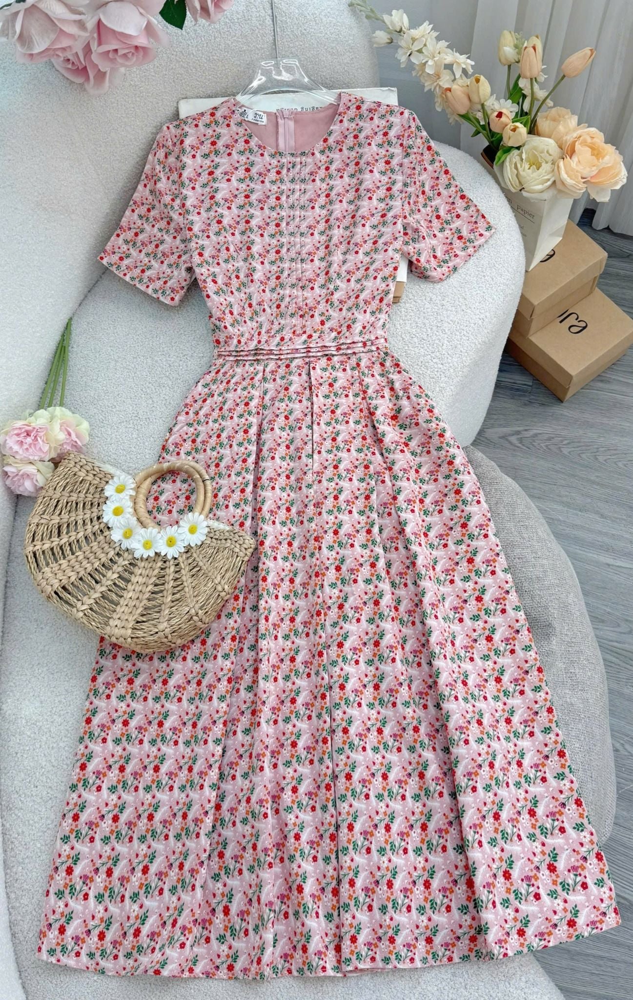 Váy Lụa Nhật Hoa Nhí Phù Hợp Đi Chơi Thiết Kế TuTu Store Dành Cho Nữ - Mã D1086