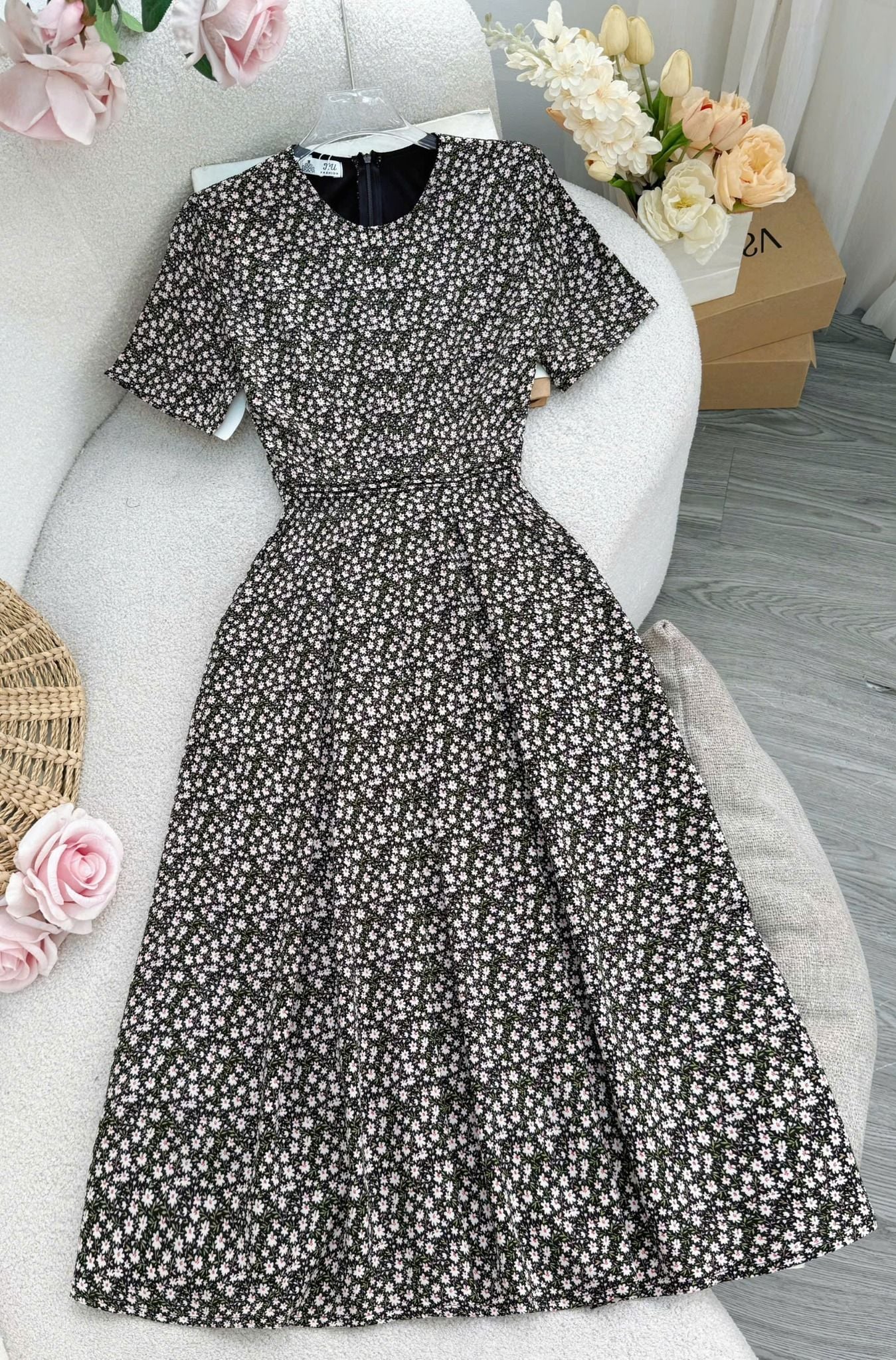 Váy Lụa Nhật Hoa Nhí Phù Hợp Đi Chơi Thiết Kế TuTu Store Dành Cho Nữ - Mã D1086