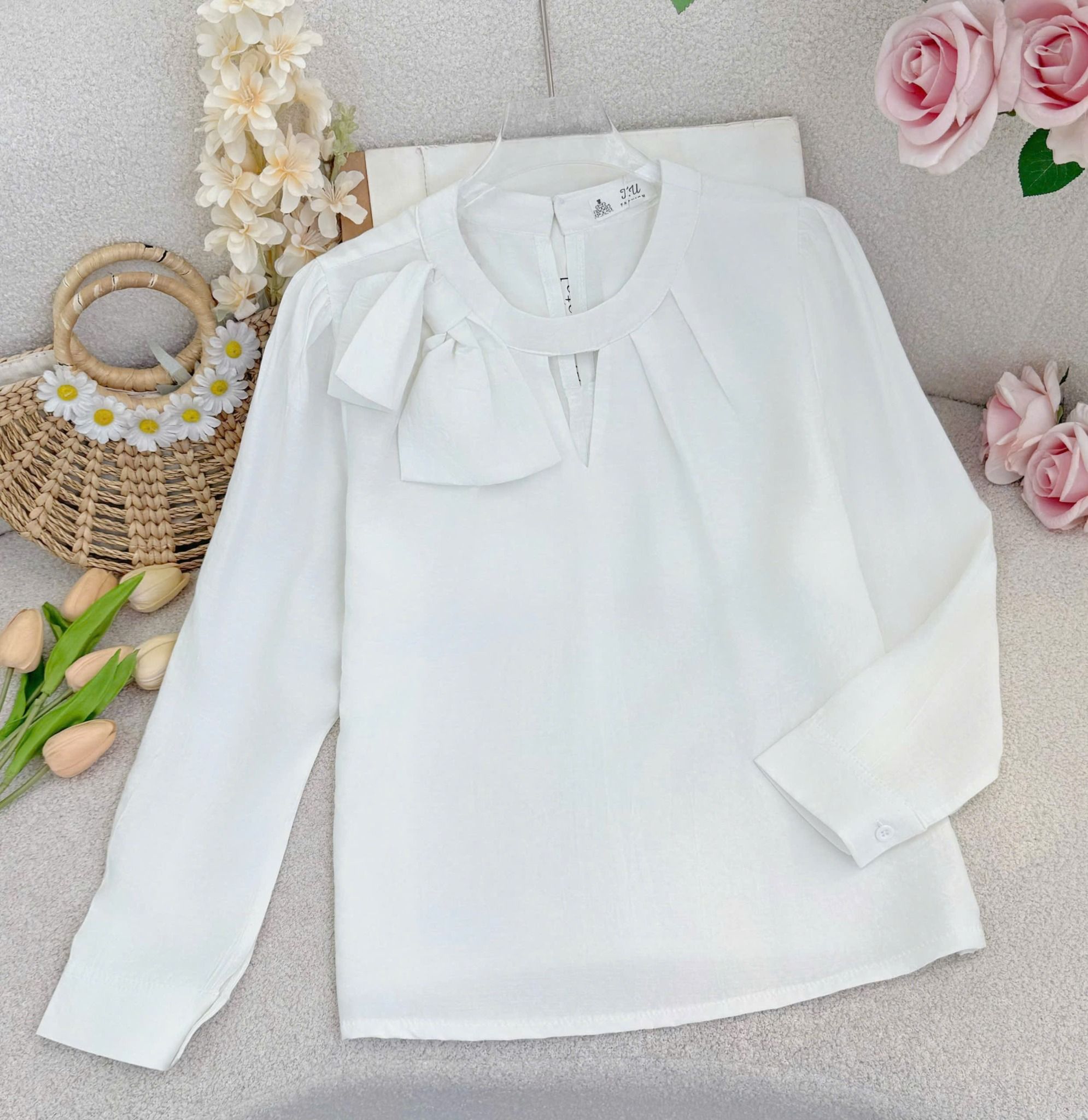 Áo Linen Cotton Nơ Thiết Kế TuTu Store Phù Hợp Đi Làm Dành Cho Nữ - Mã A516