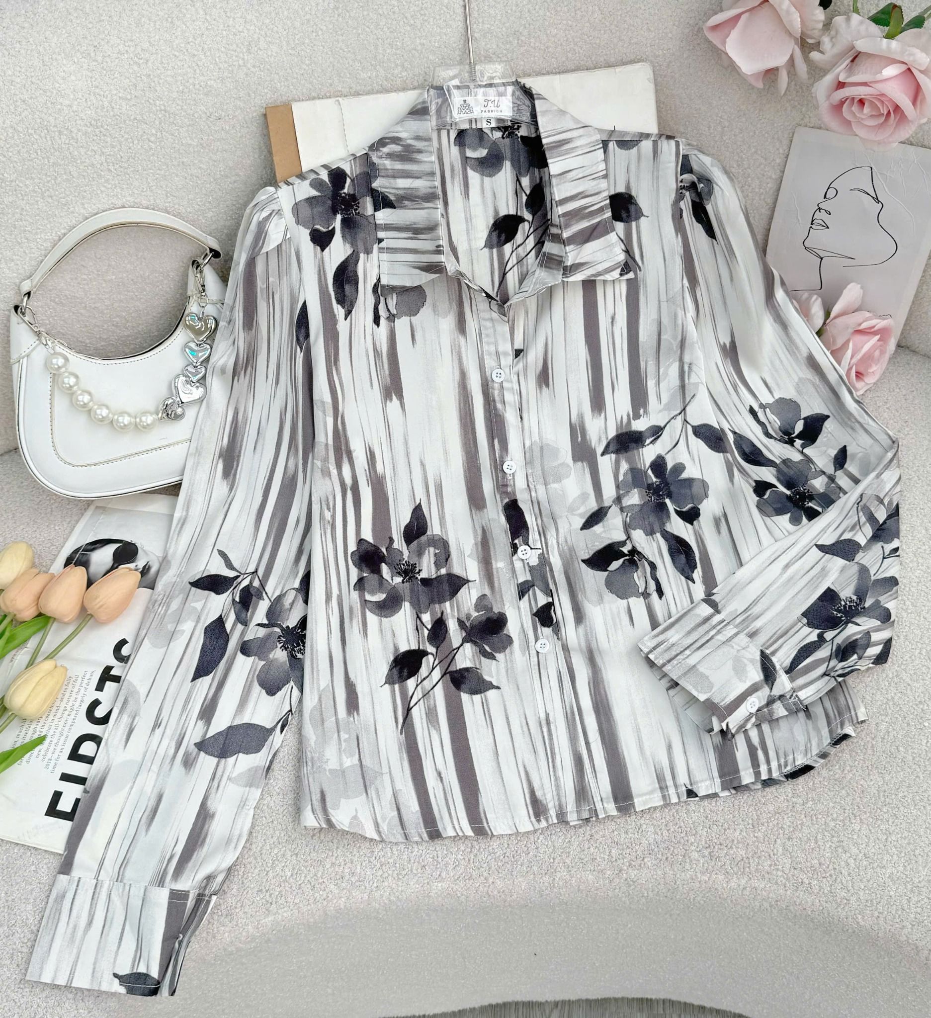 Áo Sơ Mi Cổ Điển Satin Lạnh Phù Hợp Đi Chơi Thiết Kế TuTu Store Dành Cho Nữ -Mã A497