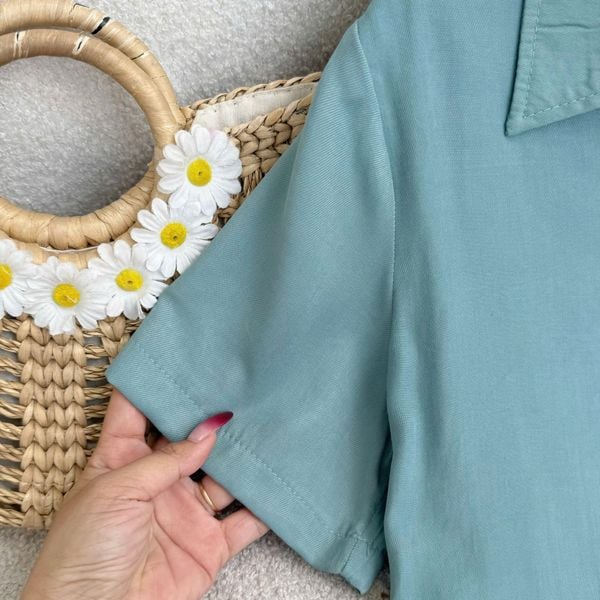 Áo Sơ Mi Tay Ngắn Có Túi Linen Xớ Gỗ Phù Hợp Đi Làm Thiết Kế TuTu Store Dành Cho Nữ -Mã A514