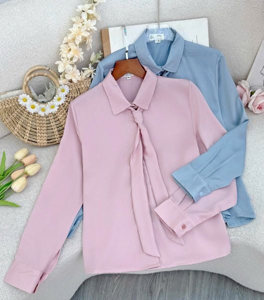 Áo Sơ Mi Lụa Hàn Châu Kèm Cà Vạt Phù Hợp Đi Làm Thiết Kế TuTu Store Dành Cho Nữ - Mã AS558