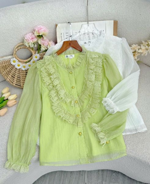 Áo Tơ Xếp Li Cổ Bèo Thiết Kế TuTu Store Phù Hợp Đi Chơi Dành Cho Nữ - Mã A523