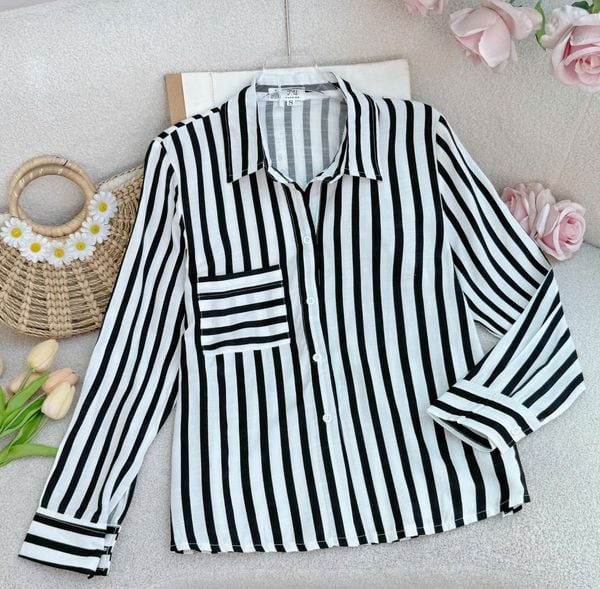 Áo Sơ Mi Lụa Pháp Kẻ Sọc Phù Hợp Đi Làm Thiết Kế TuTu Store Dành Cho Nữ- Mã AS554