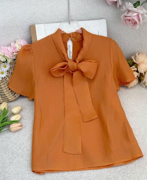 Áo Đũi Phồng Cổ Nơ Thiết Kế TuTu Store Phù Hợp Đi Làm Dành Cho Nữ - Mã AS576