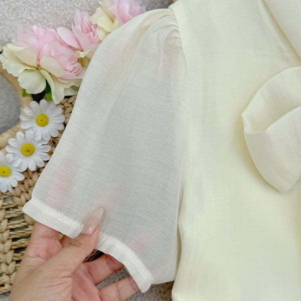 Áo Đũi Phồng Cổ Nơ Thiết Kế TuTu Store Phù Hợp Đi Làm Dành Cho Nữ - Mã AS576