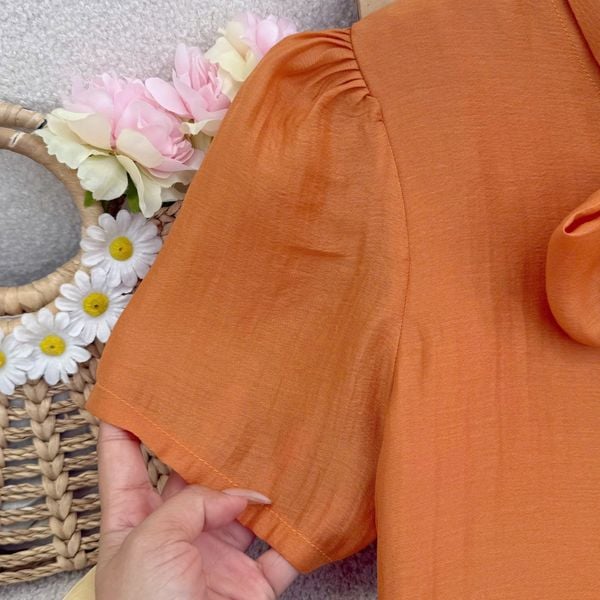Áo Đũi Phồng Cổ Nơ Thiết Kế TuTu Store Phù Hợp Đi Làm Dành Cho Nữ - Mã AS576