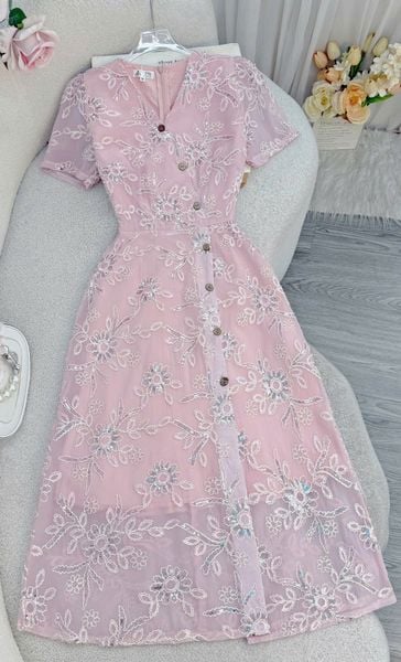 Váy Tơ Thêu Cổ V Phù Hợp Đi Tiệc Thiết Kế TuTu Store Dành Cho Nữ - Mã D1068