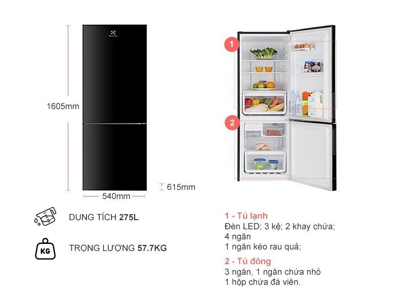  ELECTROLUX EBB2802H-H/EBB2802H-A TỦ LẠNH 260L INVERTER 