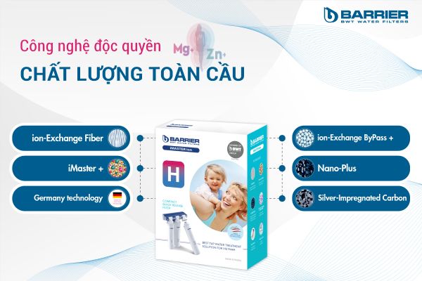  Bộ lọc nước Nano, tiền lọc cho máy Kangen - Ion Kiềm - Điện giải - BWT Barrier iMaster ion H / M 