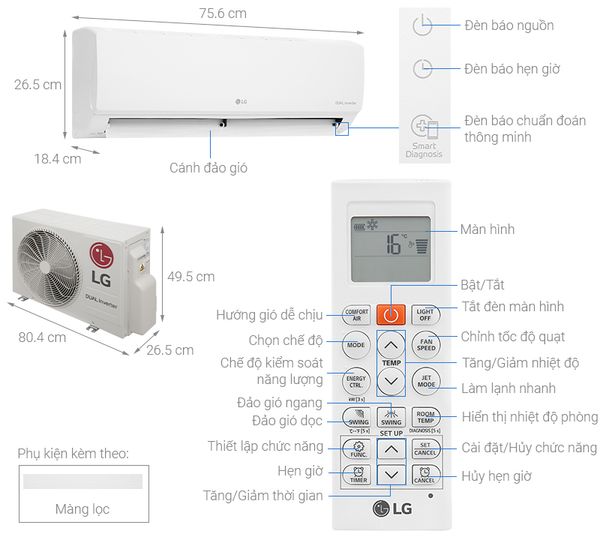  LG V10ENW1/V10WIN/V13WIN/V18WIN/V18ENF1/V24WIN 1 CHIỀU INVERTER GAS R32 