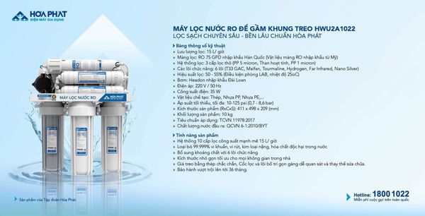  MÁY LỌC NƯỚC RO HÒA PHÁT 10 CẤP HWU2A1022 - 8 CẤP HWU4A0812 