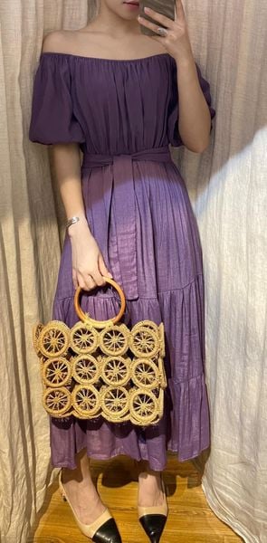  Emily Dress - Đầm xô lụa trễ vai tím D067 D068 D526 D527 