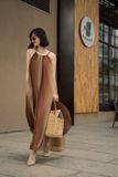  Everlee Dress - Đầm cổ yếm họa tiết kẻ nâu - D224 