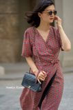  Sophia Dress - Đầm chéo vạt họa tiết ô vuông đỏ D192 