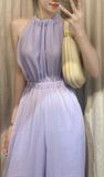  Lavender jumpsuit_ Jump yếm cột cổ - Tím D683 
